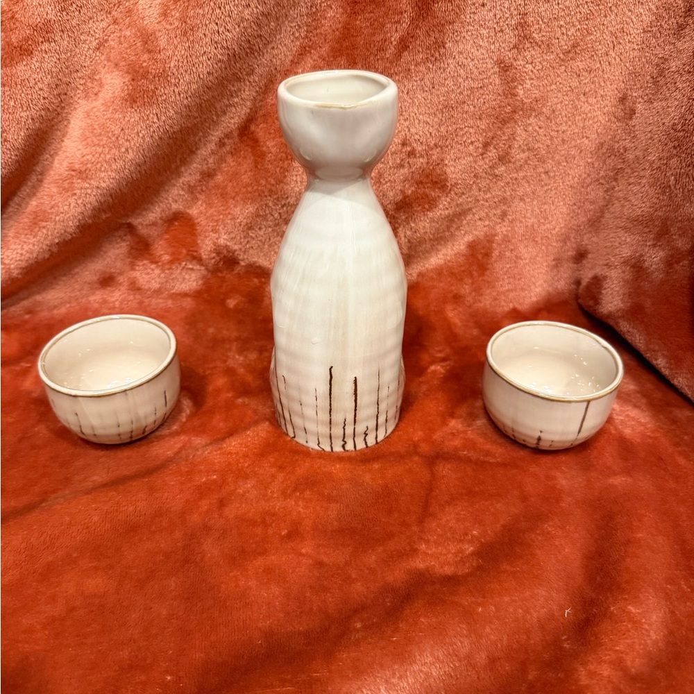 Pier 1 Cream Ceramic Sake 3 piece set